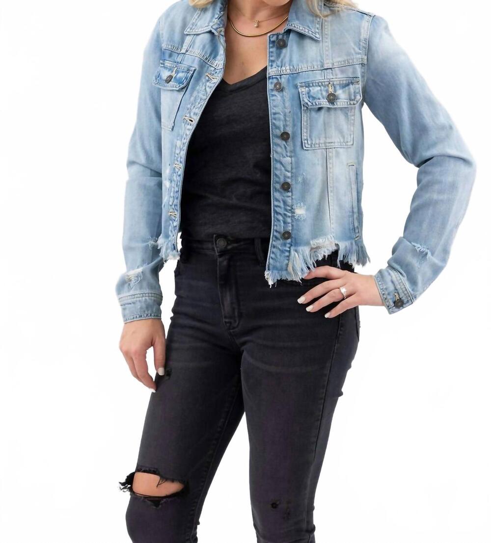 NEW HIDDEN women's uneven hem denim jacket in light wash